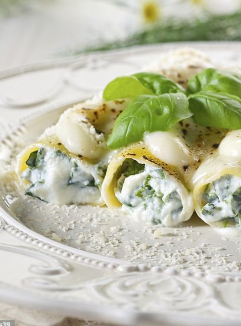 Cannelloni farcis ricotta, épinards, parmesan et sauce tomate aux herbes et épices